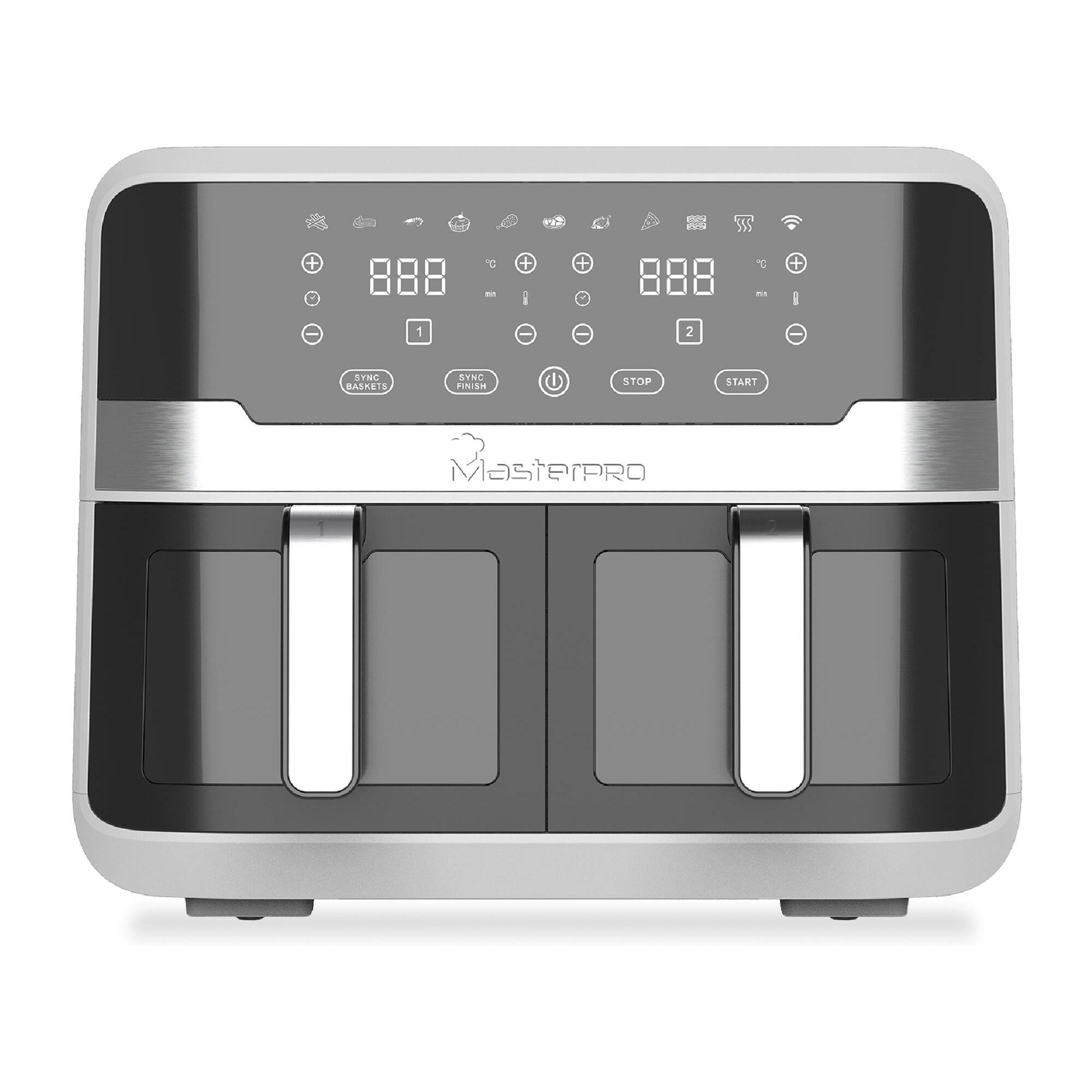 Freidora de aire doble rocket de 9l y 240w con pantalla digital y control de tiempo y temperatura masterpro