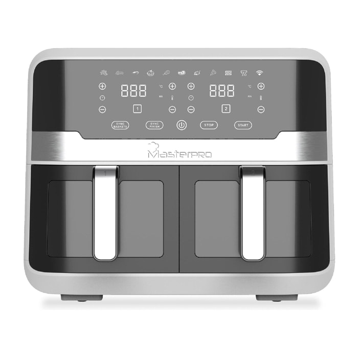 Freidora de aire doble rocket de 9l y 240w con pantalla digital y control de tiempo y temperatura masterpro