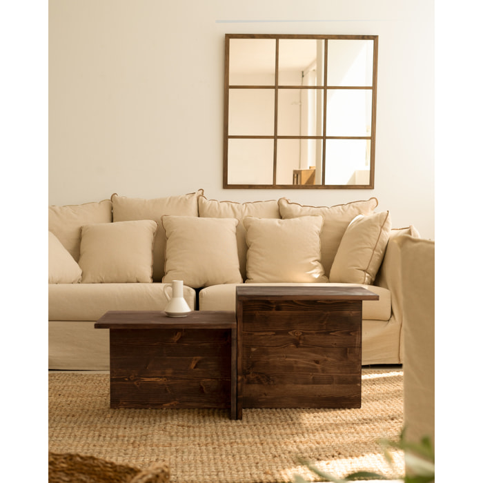 Table basse 2 pièces en bois massif ton noyer de 100x45cm Hauteur: 44.6 Longueur: 100 Largeur: 39