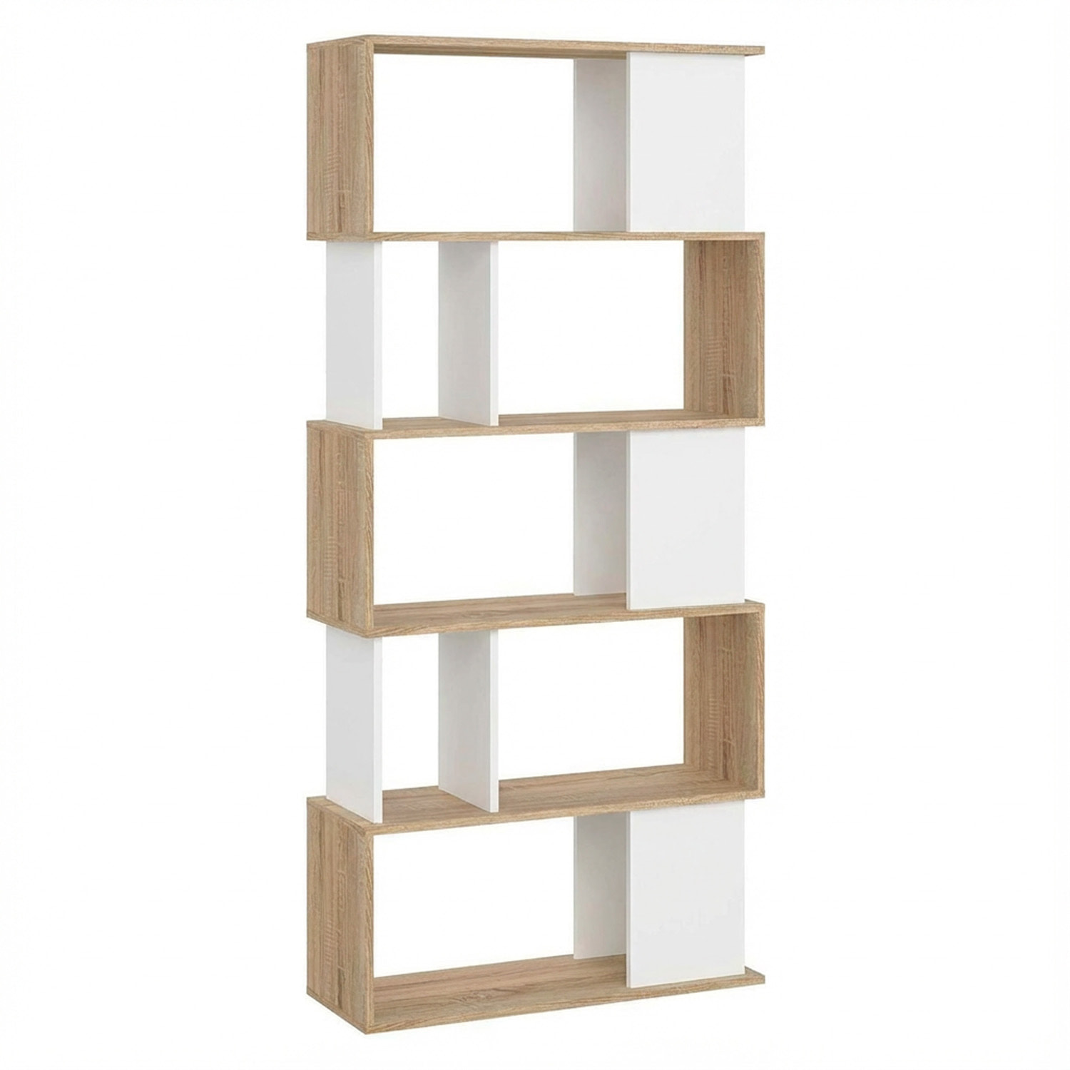 Libreria Moderna a Giorno Con Design Geometrico Asimmetrico Libreria Salvaspazio Ideale Per Soggiorno Studio Ufficio 80x29.5x173.5 cm Rovere e Bianco