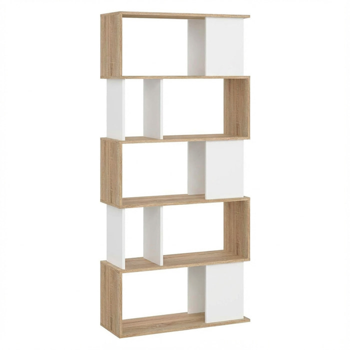 Libreria Moderna a Giorno Con Design Geometrico Asimmetrico Libreria Salvaspazio Ideale Per Soggiorno Studio Ufficio 80x29.5x173.5 cm Rovere e Bianco