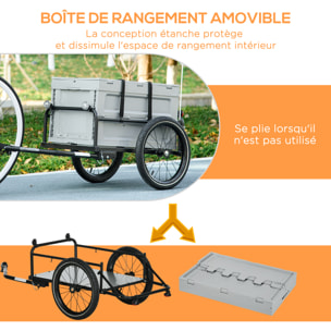 Remorque à vélo pliable avec coffre de rangement charge max. 40 Kg gris