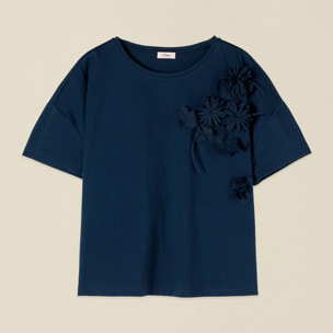 Oltre - Camiseta con aplicaciones florales - Azul