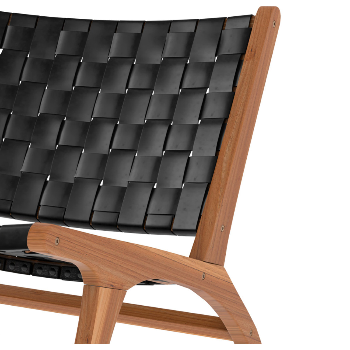 Fauteuil en teck et cuir tréssé noir - Kuna