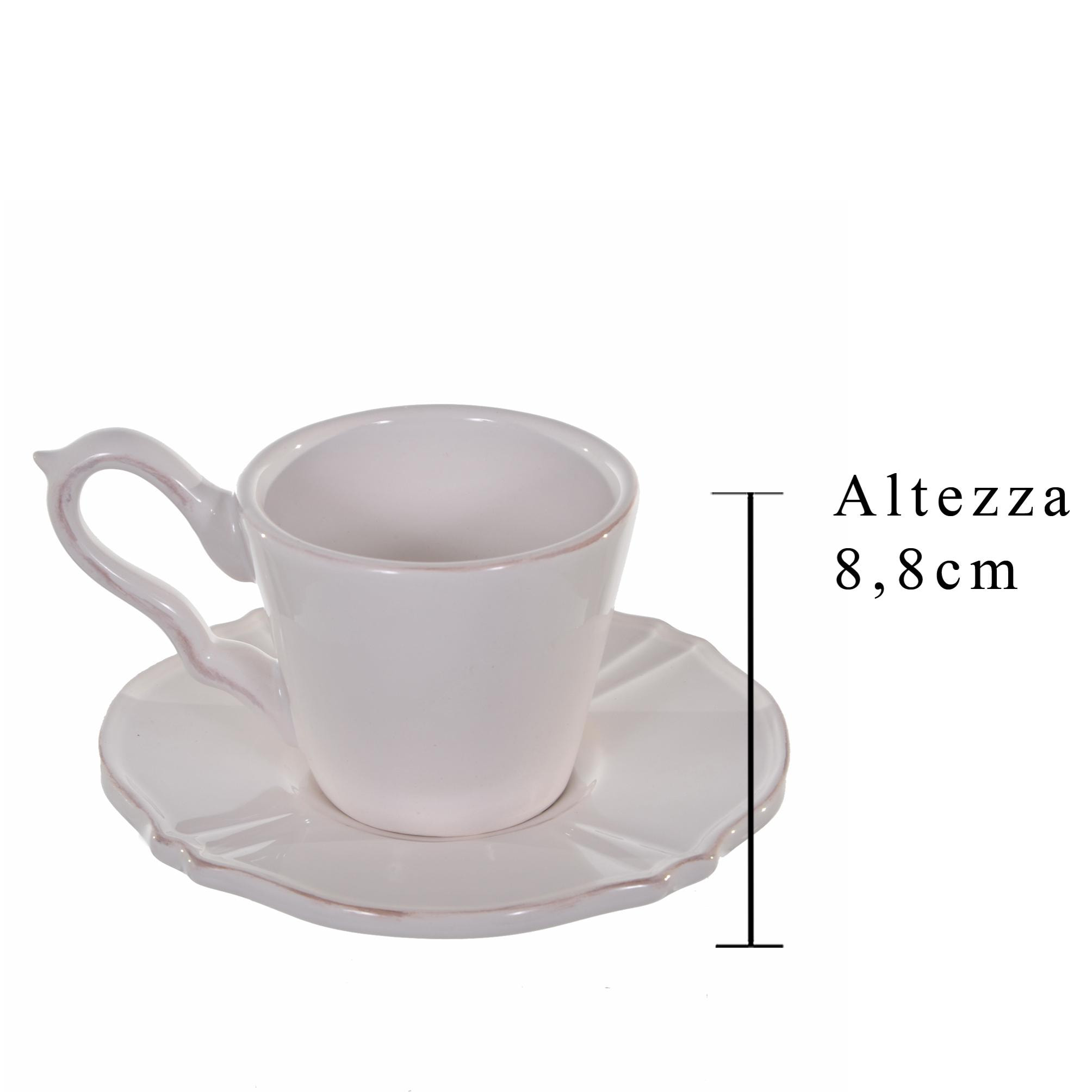 Set Di Tazze In Ceramica Con Piattino. Larghezza 14 Cm - Pezzi 4 - 14,8X8,8X14,8cm - Colore: Bianco - Bianchi Dino - Decori Casa E Complementi