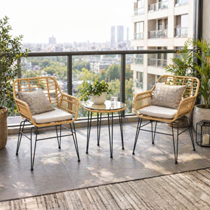 Ensemble de jardin 2 fauteuils et table basse effet rotin naturel LUGO