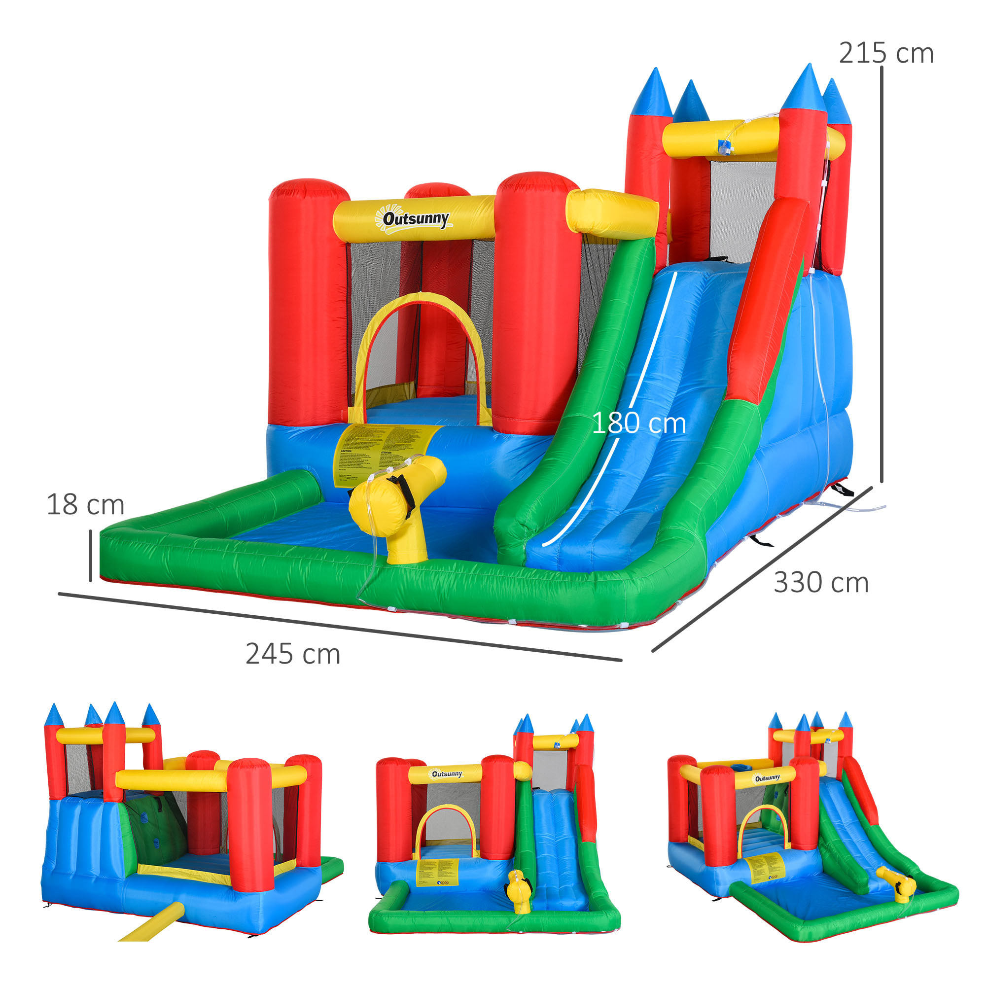 Castillo Hinchable con Tobogán Cama de Salto y Piscina para Niños +3 Años con Inflador y Bolsa de Transporte para Interior Exterior 330x245x215 cm Multicolor
