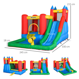 Castillo Hinchable con Tobogán Cama de Salto y Piscina para Niños +3 Años con Inflador y Bolsa de Transporte para Interior Exterior 330x245x215 cm Multicolor