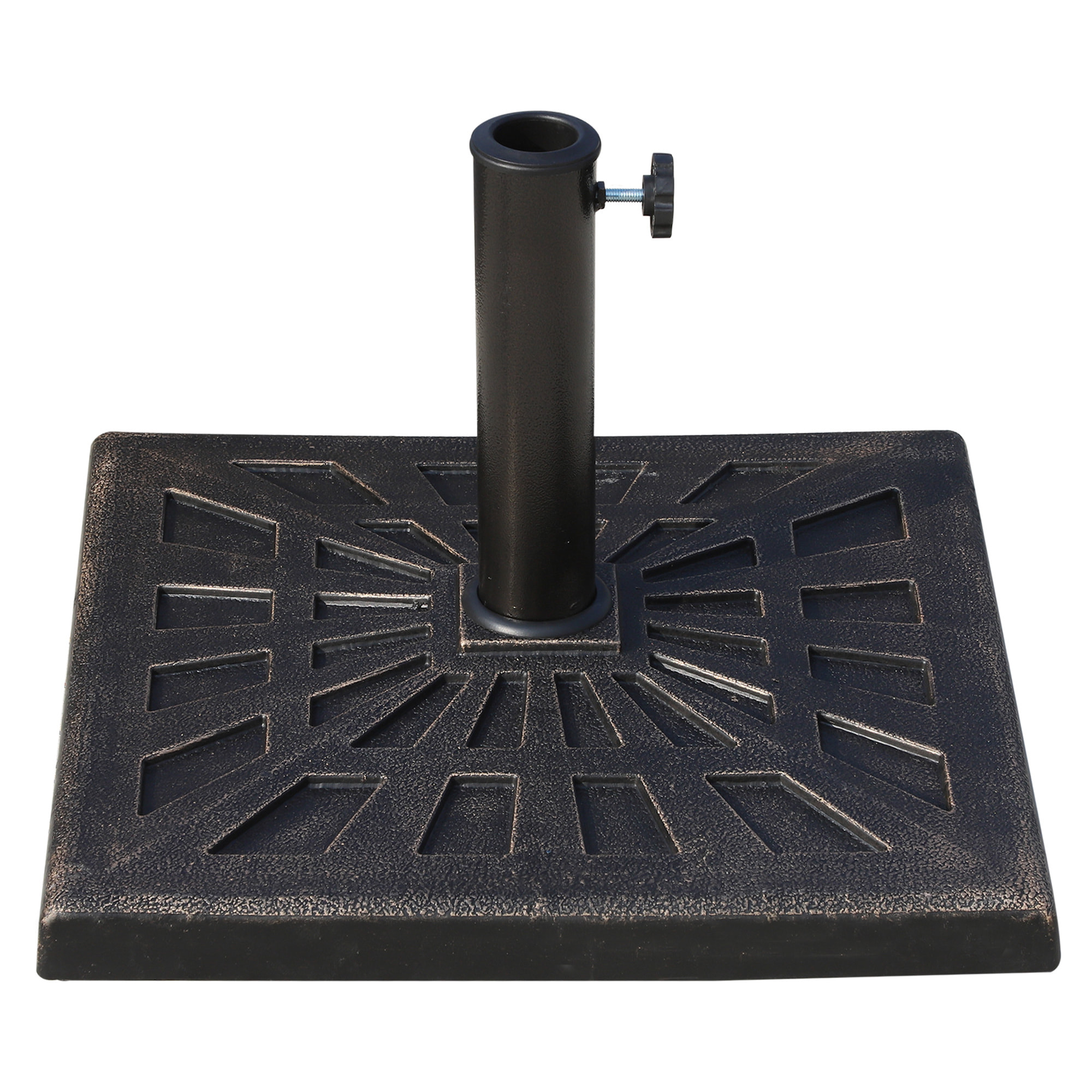 Base de Sombrilla Peso 15 kg Soporte para Parasol de Resina para Mástiles de Ø3,8 cm y Ø4,8 cm para Terraza Patio Jardín Playa 47x47x32 cm Bronce