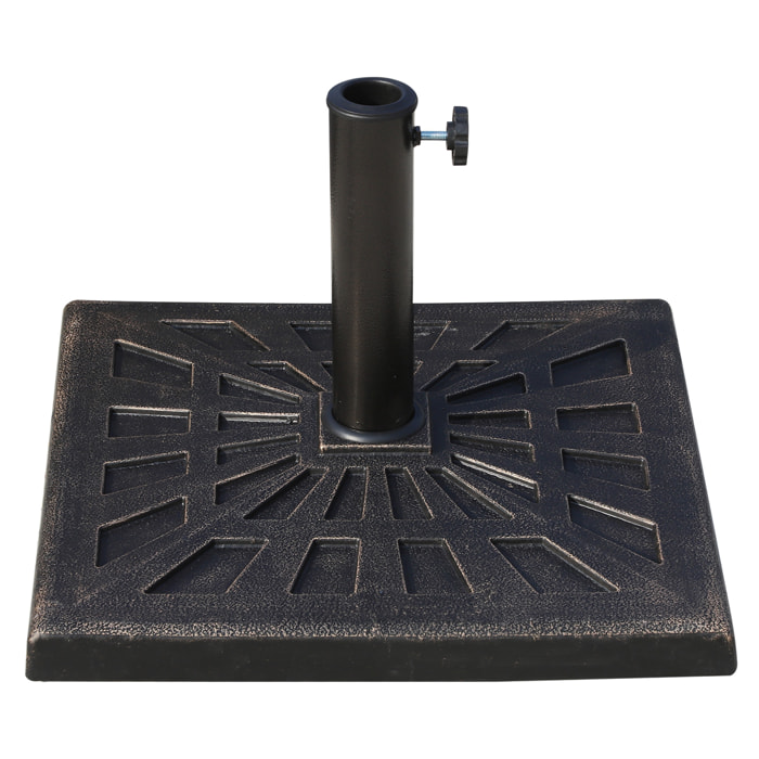 Base de Sombrilla Peso 15 kg Soporte para Parasol de Resina para Mástiles de Ø3,8 cm y Ø4,8 cm para Terraza Patio Jardín Playa 47x47x32 cm Bronce
