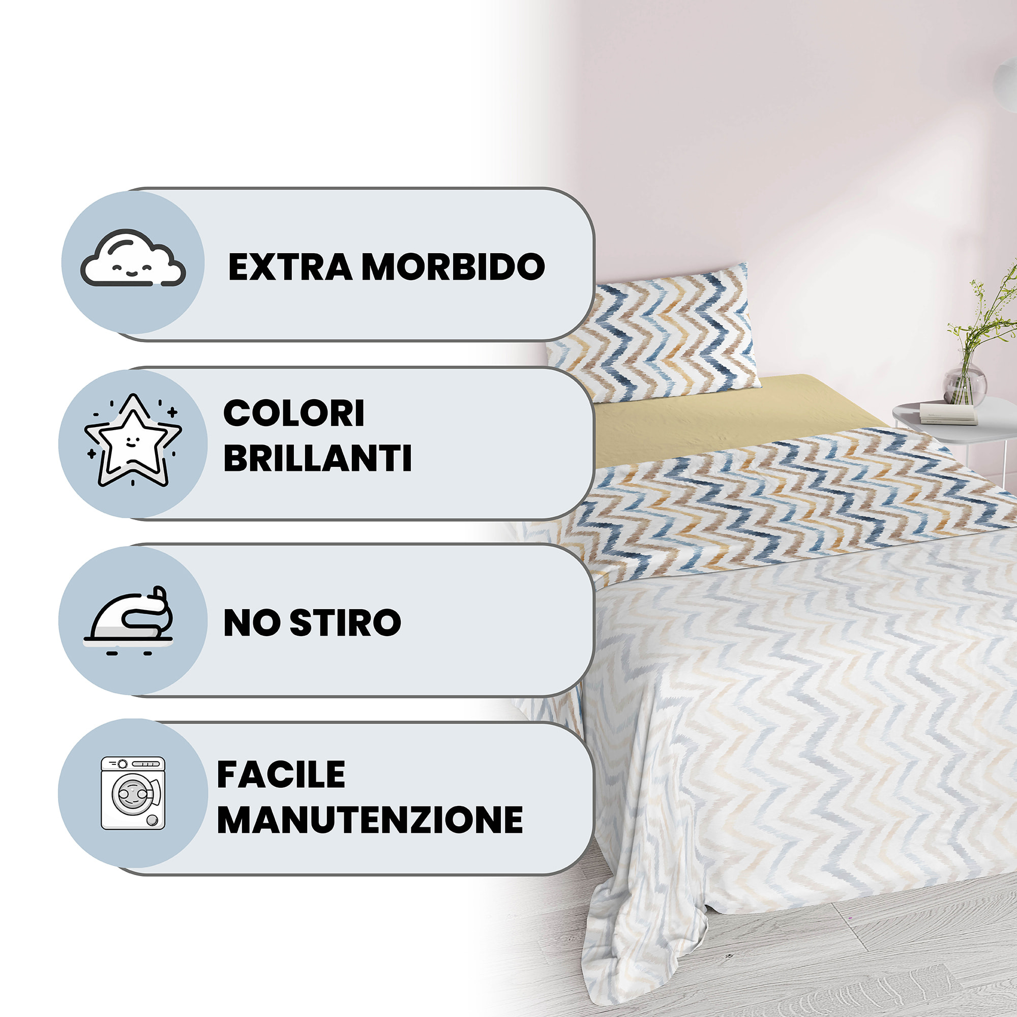 COMPLETO LETTO FANTASY, 100% Microfibra - HIPPY