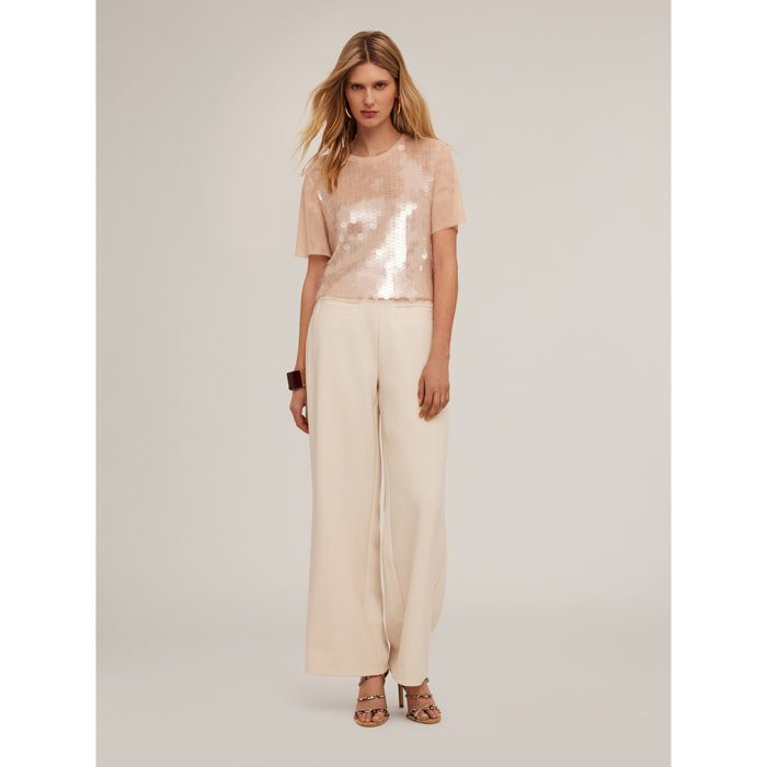 Motivi - Camiseta de tul con maxi lentejuelas - Rosa