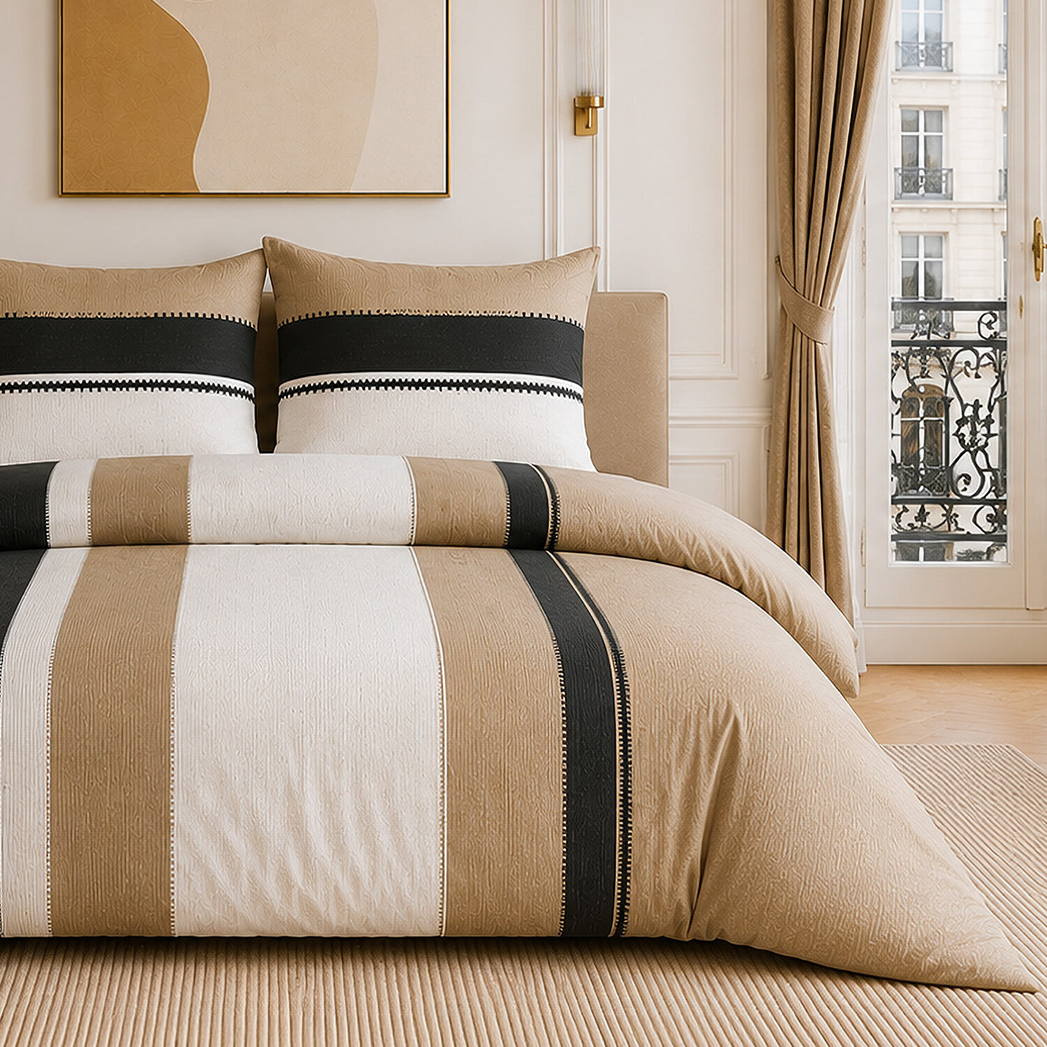 Parure housse de couette 100% percale de coton rayures verticales - SAHEL