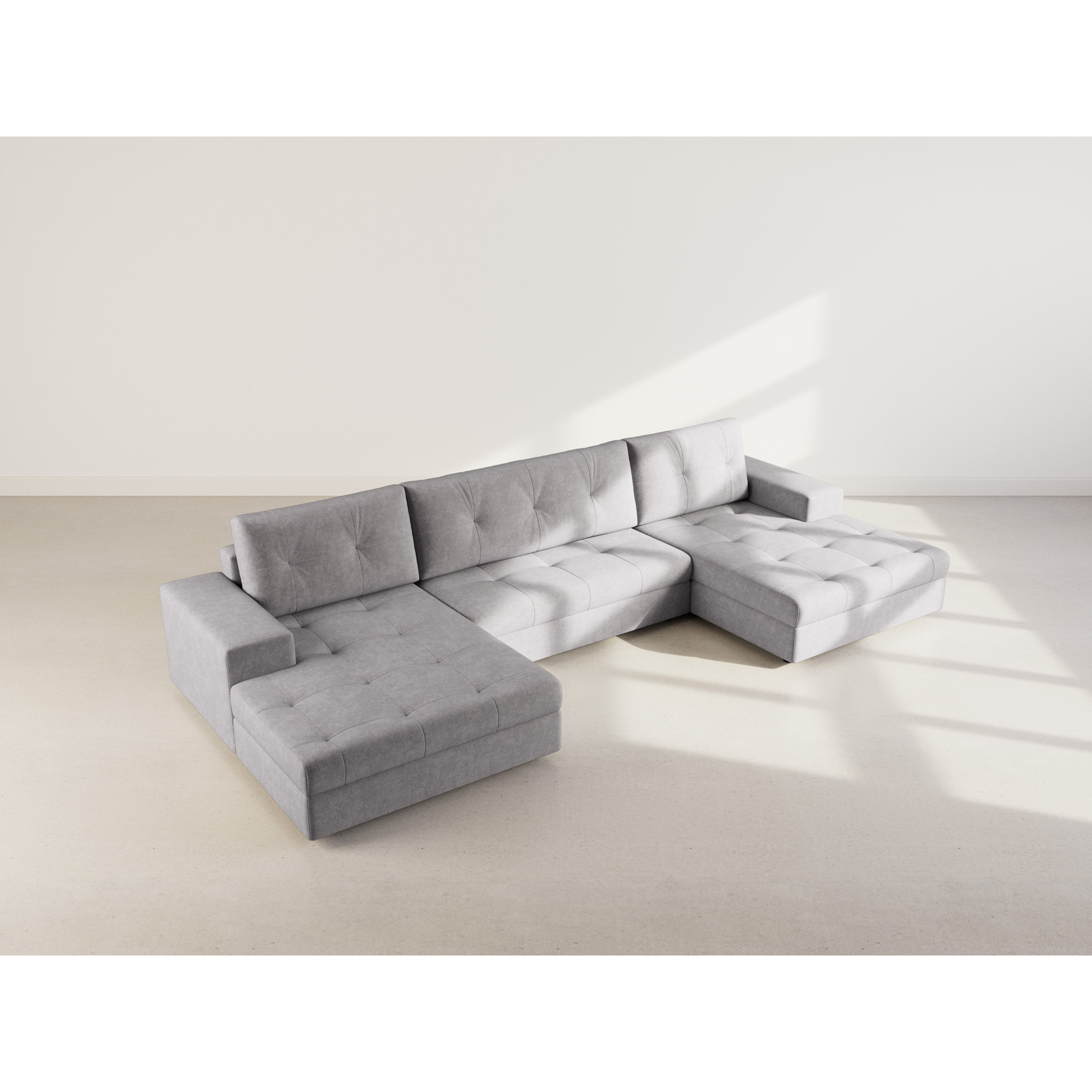 Bastian - canapé panoramique en U 7 places convertible avec coffre en velours texturé - Gris foncé