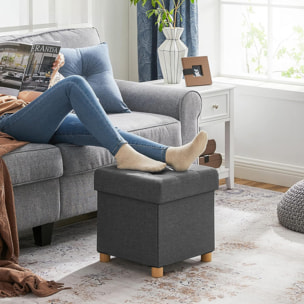 Pouf contenitore grigio scuro con gambe in legno