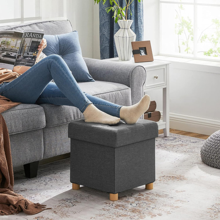 Pouf contenitore grigio scuro con gambe in legno