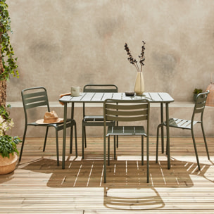 Table de jardin métal + 4 assises kaki en acier. Amelia. 120x70xH72.5cm (12.2kg)