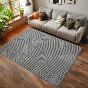 HELIX - Tapis moderne effet laine bouclé à motif géométrique en relief gris