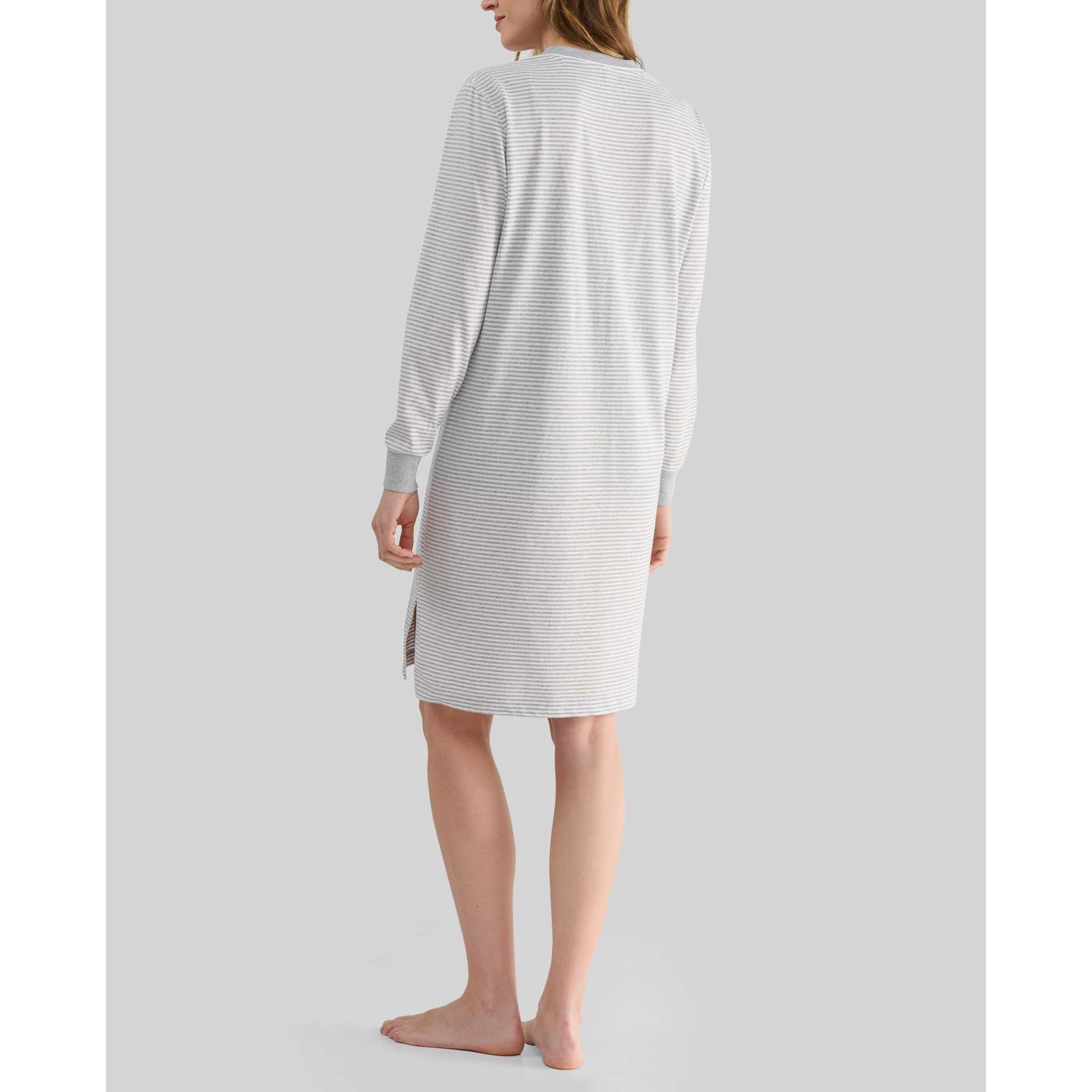 Camisón mujer de rayas escote redondo abertura de botones y manga larga