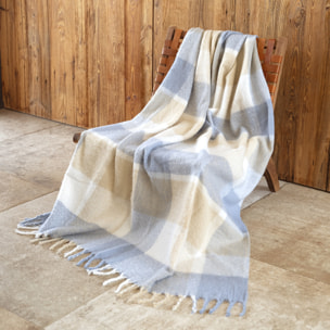 Plaid à carreaux aspect mohair avec franges - Bleu