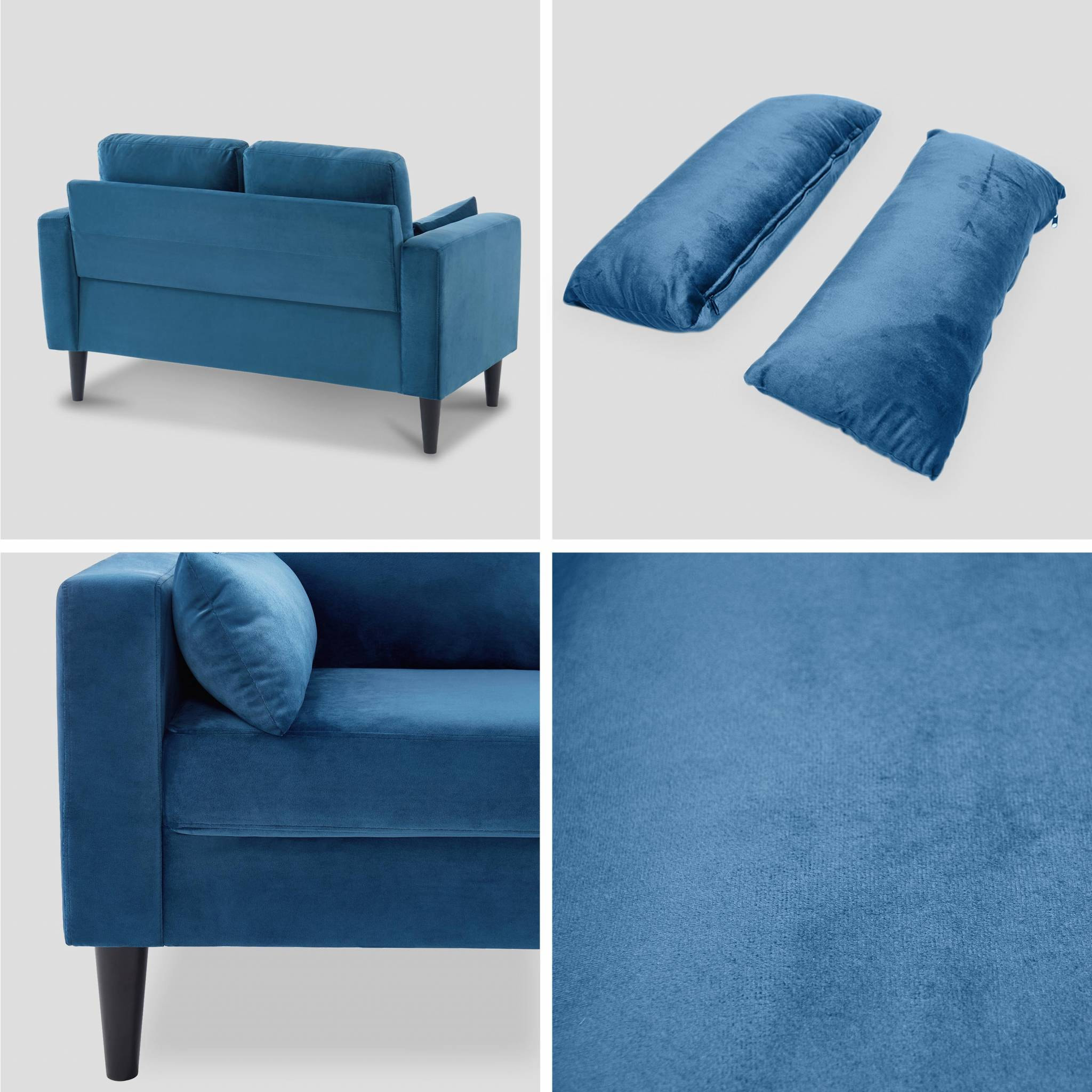 Canapé 2 places vintage bois d'eucaluptys, d'hévéa et velours BJORN