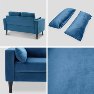 Canapé 2 places vintage bois d'eucaluptys, d'hévéa et velours BJORN