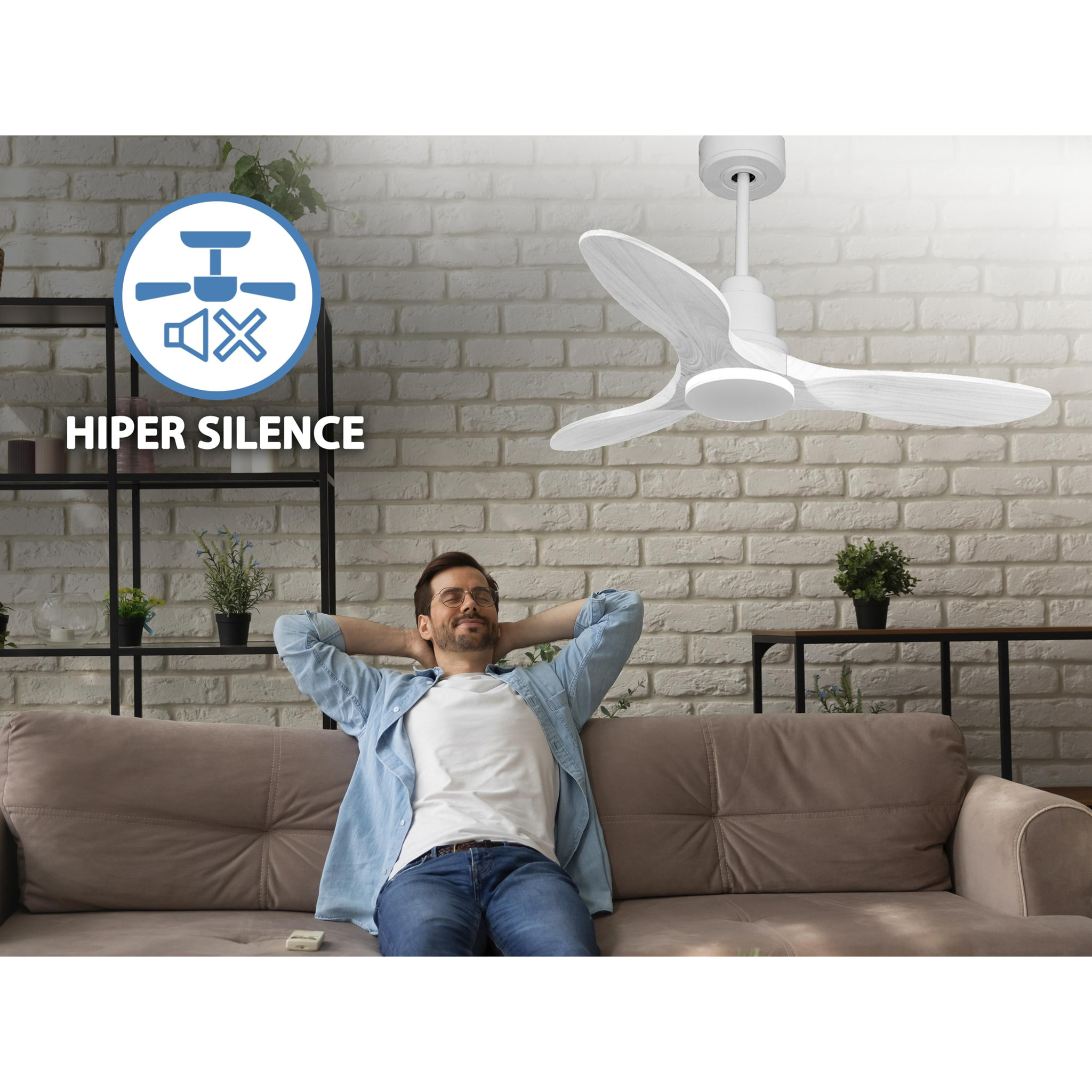 Ventilateur de plafond Réversible  Thermostat Wifi Moteur à courant continu Toits en pente Télécommande Hypersilence Mémoire Shopify Vendible (AUTOMATIQUE)