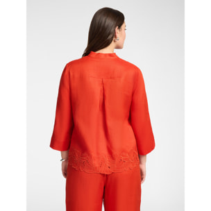 Elena Mirò - Camisa de lino con bordados - Naranja sol