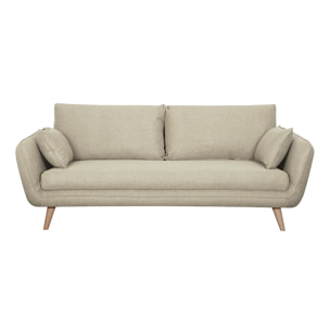 Canapé scandinave 3 places en tissu beige et bois clair CREEP