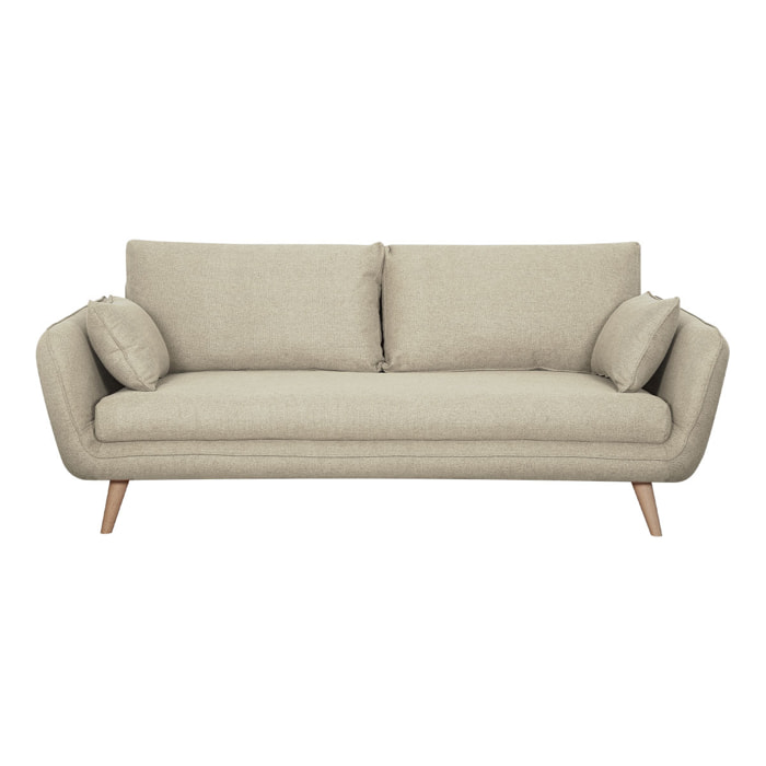 Canapé scandinave 3 places en tissu beige et bois clair CREEP