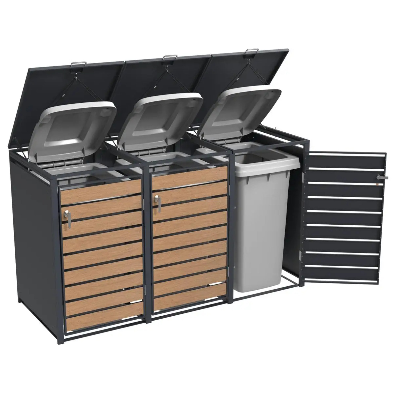 Abri cache poubelle triple - 3 x 240L - anthracite