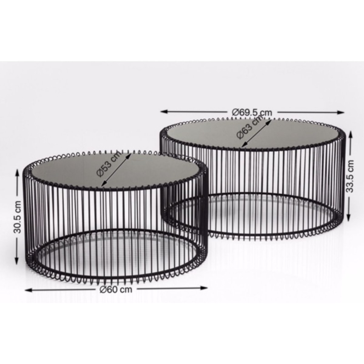 Tables basses rondes Wire set de 2 argentées Kare Design