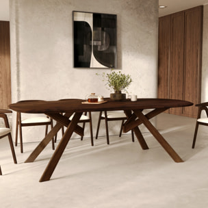 Table rectangulaire en bois d'hévéa massif foncé 8 personnes - Merlin