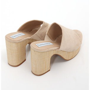 Sandali platform in simil camoscio con tacco in rafia