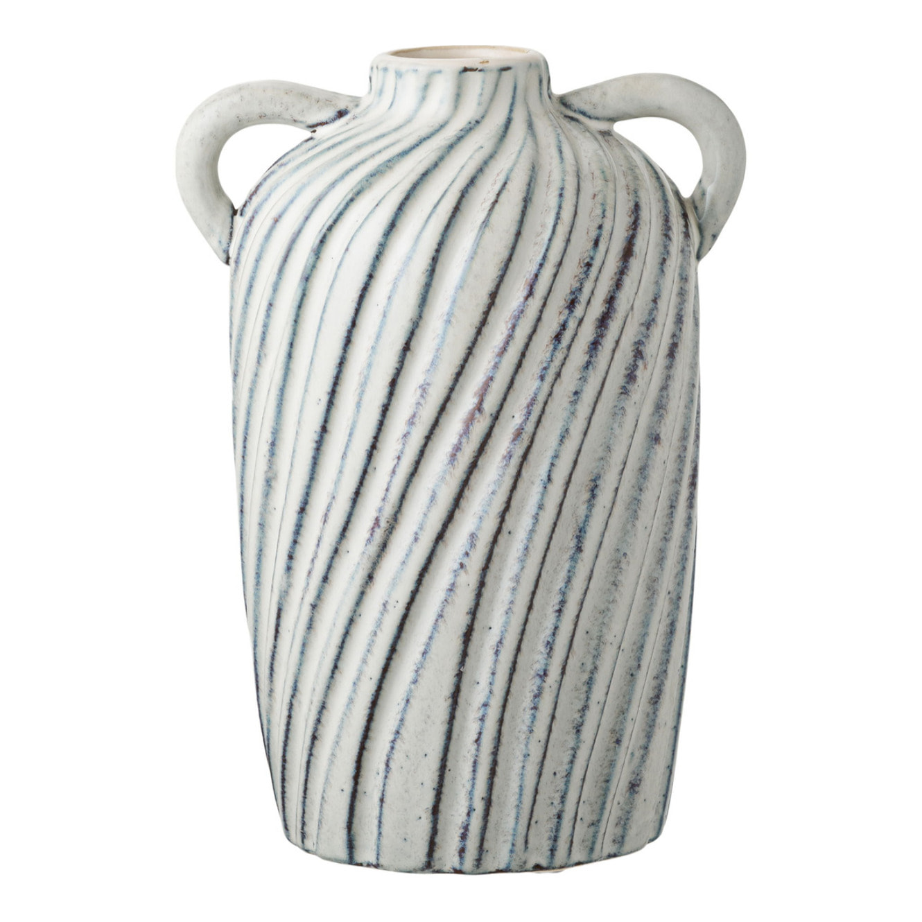 Vaso in ceramica bianca con righe blu e manici 15,5x14x22 cm