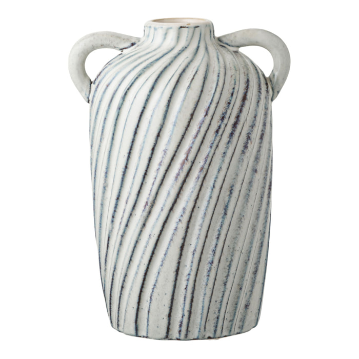 Vaso in ceramica bianca con righe blu e manici 15,5x14x22 cm