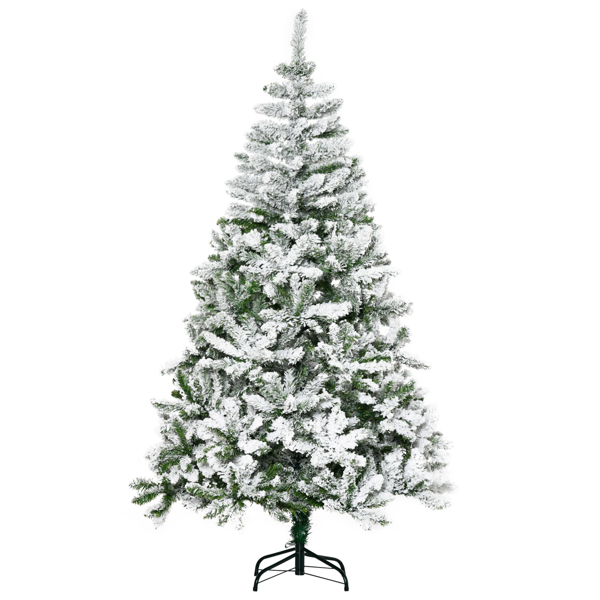 HOMCOM Árbol de Navidad Artificial 180 cm con Nieve Ignífugo con 750 Ramas Hojas de PVC Apertura Automática Base Plegable y Soporte Metálico Decoración Navideña para Interiores Verde