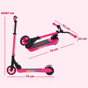 Patinete Eléctrico Plegable MAX 10 KM/H Patín Eléctrico de +6 Años Motor 120 W Autonomía 6 KM Ruedas de 5" - 5,5" Freno Posterior Altura Ajustable Luces LED y Marco de Aluminio Rosa