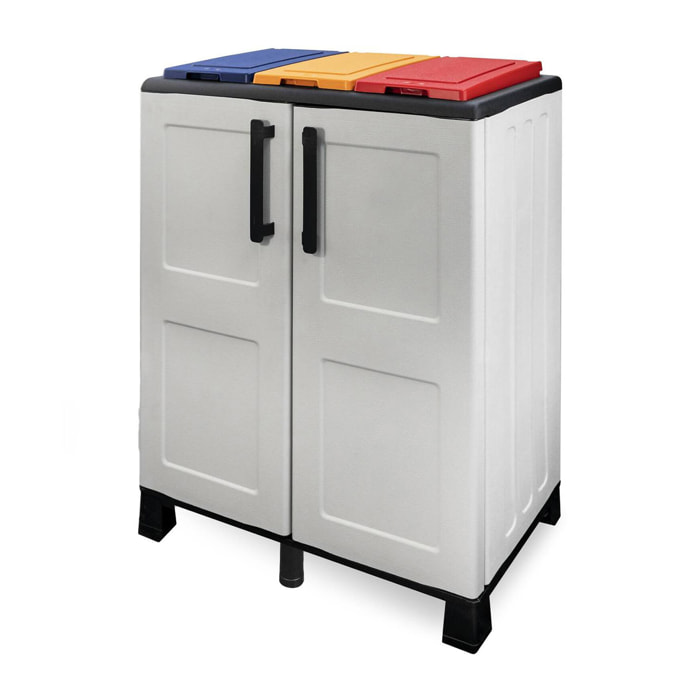 Pattumiera Anthea, Cestino portarifiuti, Bidone per raccolta differenziata, 100% Made in Italy, 2 ante, 68x37h90 cm, Grigio chiaro e Multicolore