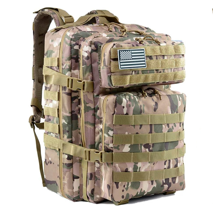 Mochila táctica militar de 45 Litros con sistema Molle de gran capacidad e impermeable. Perfecta para emergencias, días de caza, senderismo y acampadas.