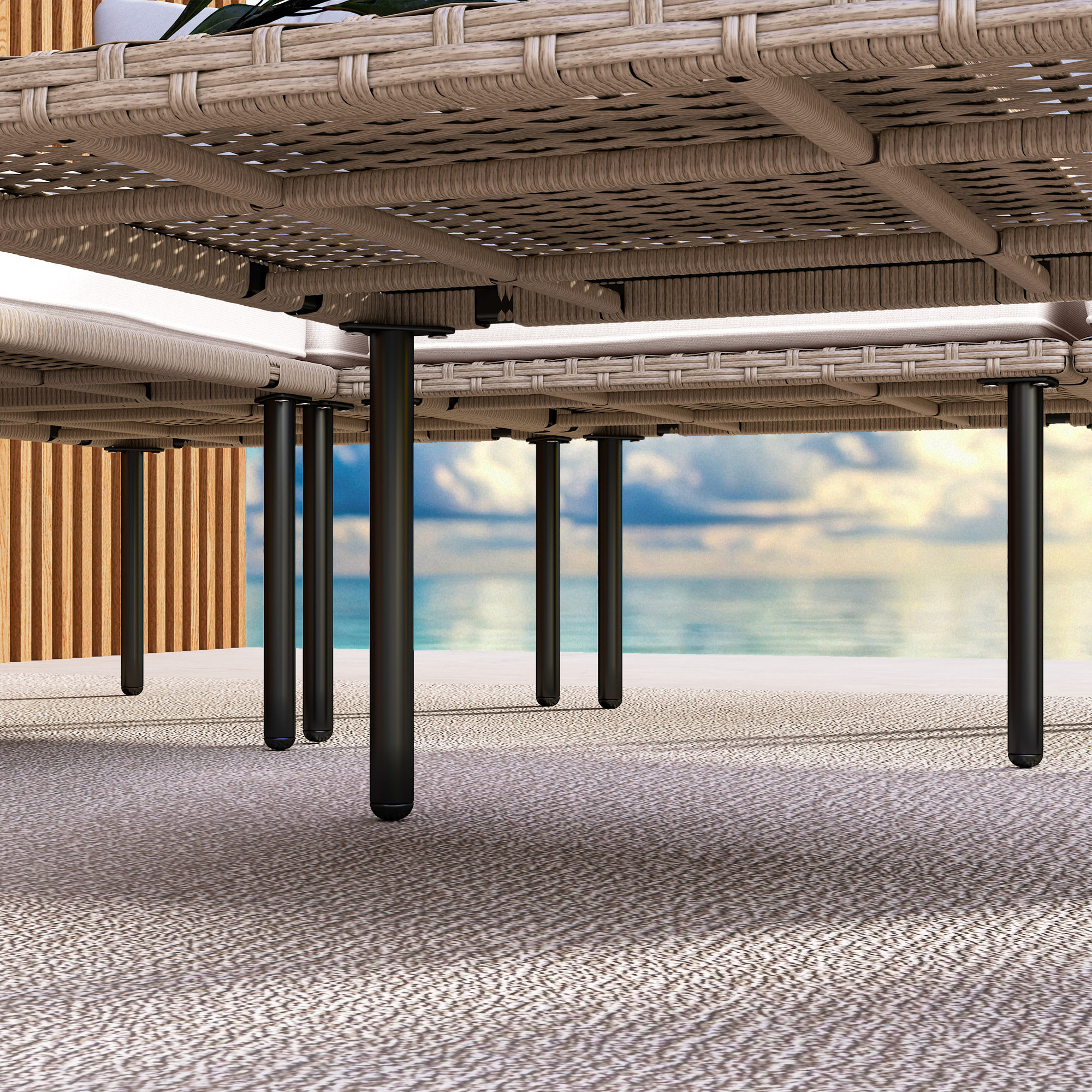 Conjunto de Jardín Exterior de Ratán Sintético de 5 Piezas Muebles de Jardín Exterior Incluye 2 Sofás Esquineras 1 Sofá de Exterior 1 Taburete 1 Mesa de Centro con Cojines Crema