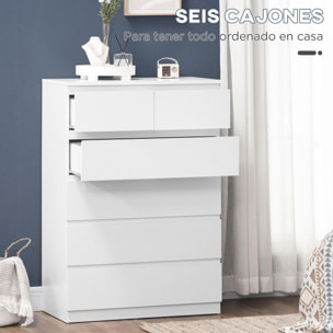 Cómoda Moderno con 6 Cajones Cajonera de Madera Cómoda de Dormitorio para Entrada Salón Oficina Carga 50 kg 80x39x115 cm Blanco