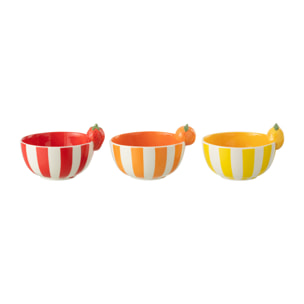 J-Line bol Fruit Dolomite - céramique - jaune/rose/rouge - 3 pcs