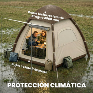 Tienda de Campaña Inflable con Mosquitera para 3–4 Personas Tienda de Campaña con Vestíbulo Bomba UPF30+ Puertas Bolsa Transporte Montaje Rápido Tela Oxford Cubierta Impermeable 3000 mm