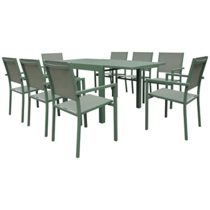Salon de jardin VENEZIA extensible 90/180 en textilène vert sauge 8 places - aluminium vert sauge