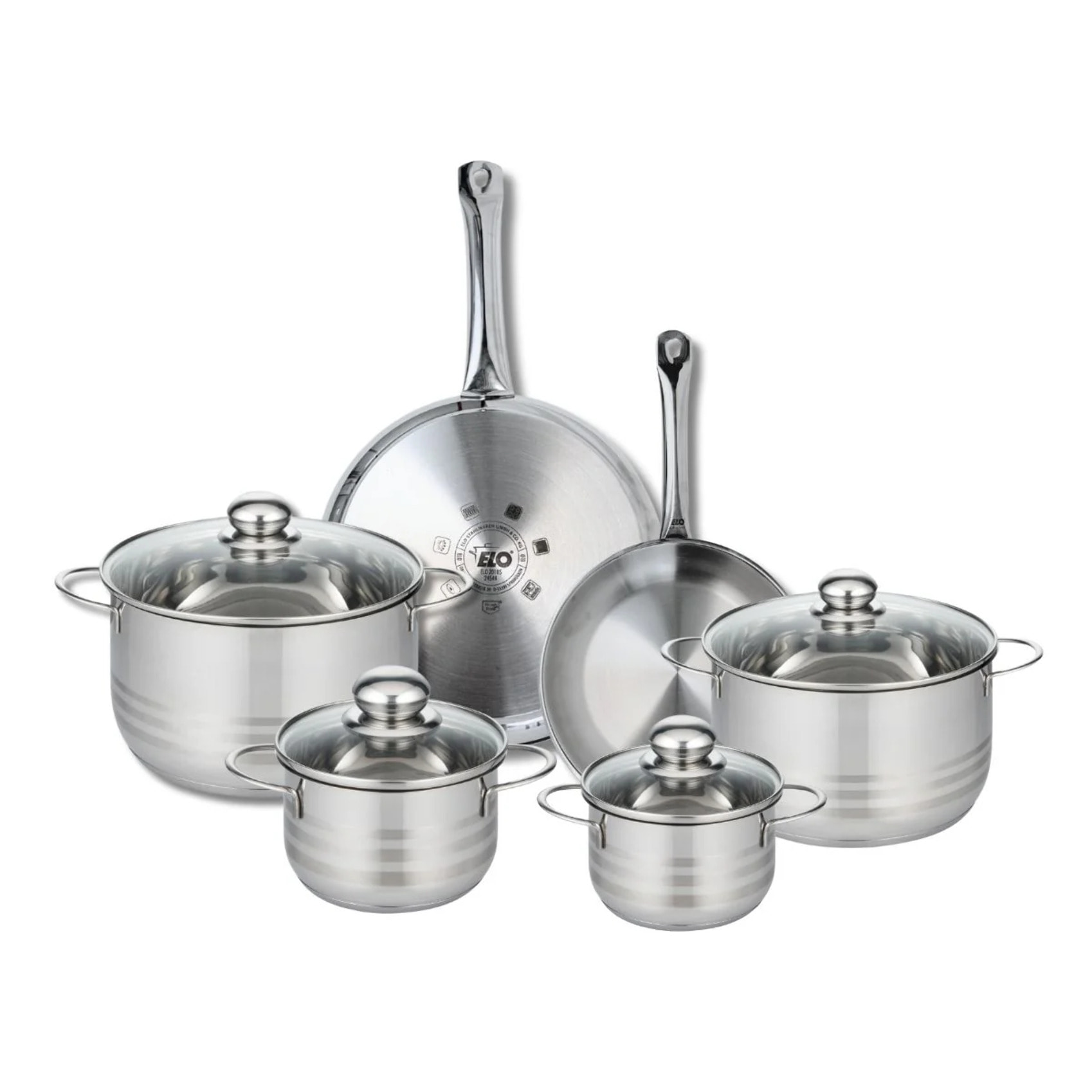 Ensemble de 2 Poêles de cuisson 24 et 28 cm et 4 faitouts 14, 16, 20 et 24 cm Elo Profi Brillant
