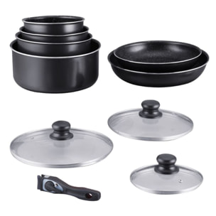 Batterie de cuisine revêtement pierre avec manche amovible 10 pieces noir Hagen HA04630-BLK