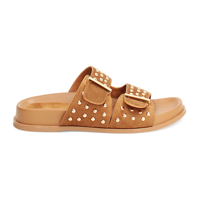 Sandalia anatómica cognac con detalles elegantes
