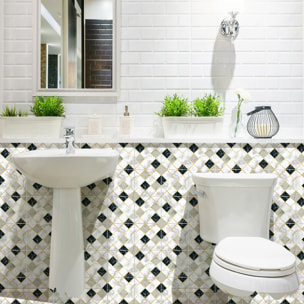 Stickers muraux - Sticker Mural Carrelage adhésif Cuisine Salle de Bain - 24 STICKERS CARRELAGES EFFET MARBRÉ BLANC BEIGE ET NOIR