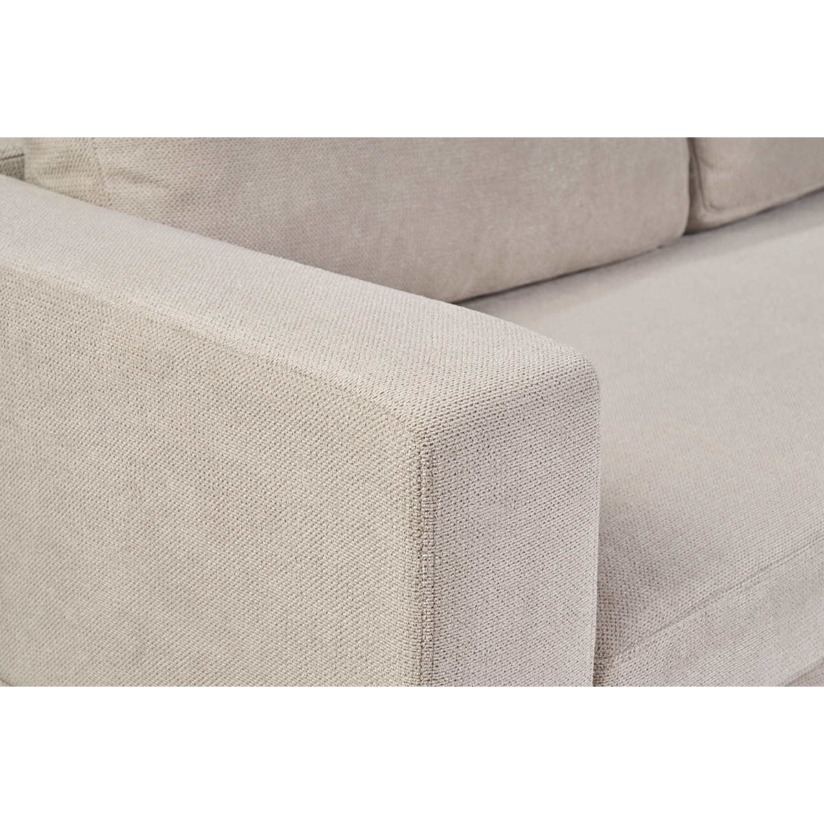 Canapé design 3 places en tissu chenille beige et métal noir LENNON